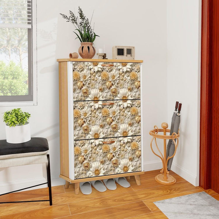 Floral Shoe Cabinet (Made in USA), Designer Home Office Shoe Organizer, Great Gift