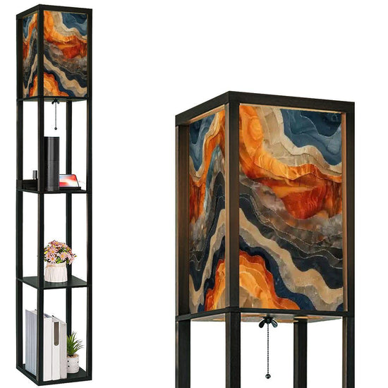 Floor Lamp with Shelves (Made in USA), Earth Tone Marble Unique Stylish Modern Home Lighting Decor