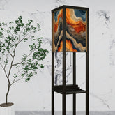 Floor Lamp with Shelves (Made in USA), Earth Tone Marble Unique Stylish Modern Home Lighting Decor