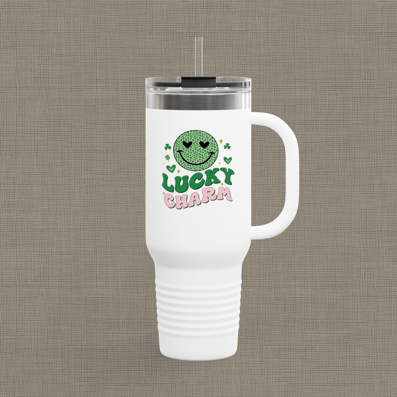 Lucky Charm Insulated Travel Mug, 40oz, Perfect for Coffee Lovers, Eco-Friendly Drinkware, Great Gift for Travelers, Fun Kitchen Accessory,