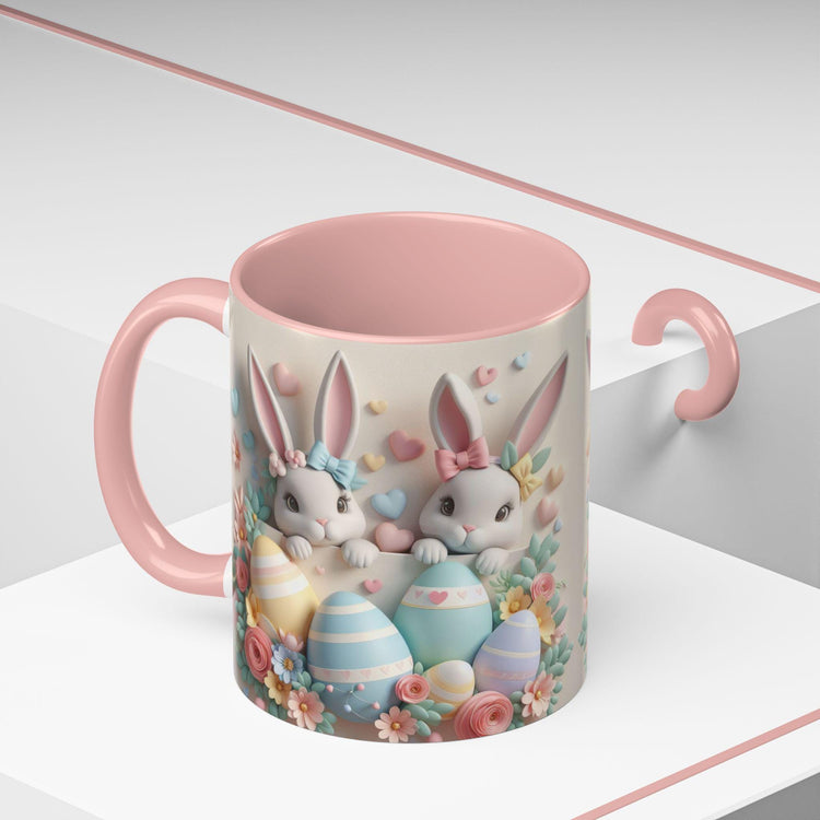3D Easter Bunnies Coffee Mug, Spring Holiday Tea Cup, Easter Bunny Kitchen Decor, Cute Rabbit Drinkware, Pastel Easter Mug