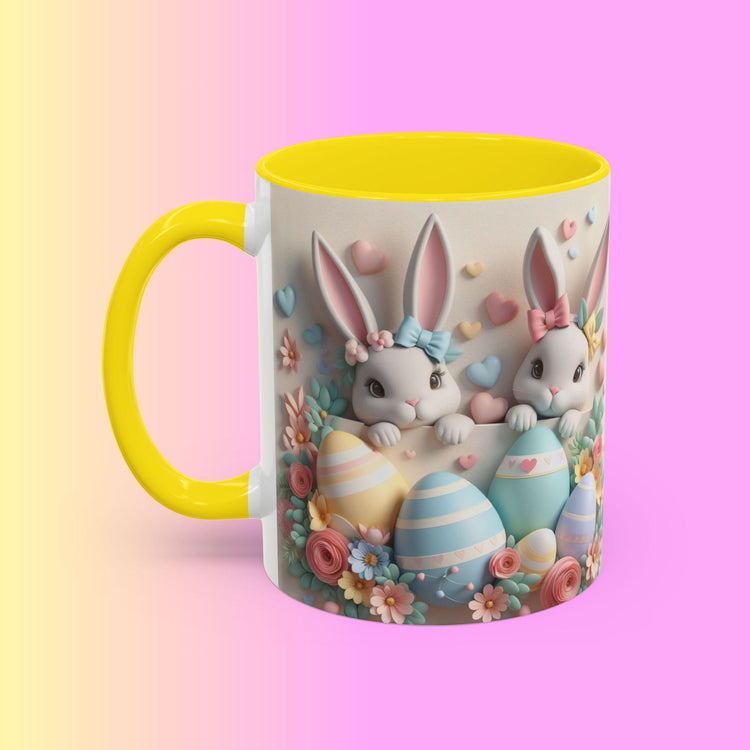 3D Easter Bunnies Coffee Mug, Spring Holiday Tea Cup, Easter Bunny Kitchen Decor, Cute Rabbit Drinkware, Pastel Easter Mug
