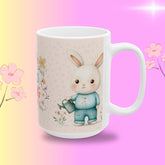 Spring Floral and Bunny Ceramic Mug | Cute Gift for Easter, Spring Decor, Coffee Lover, Tea Cup, Happy Home