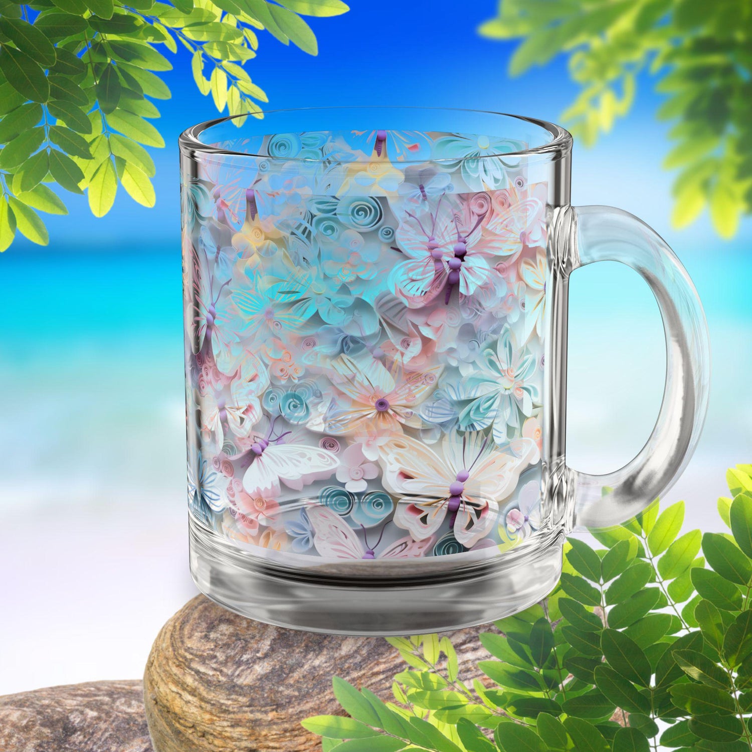 Butterfly Bloom Floral Glass Mug | 10oz Floral Drinkware, Home Decor, Gift for Her, Springtime Sip, Garden Party Essentials