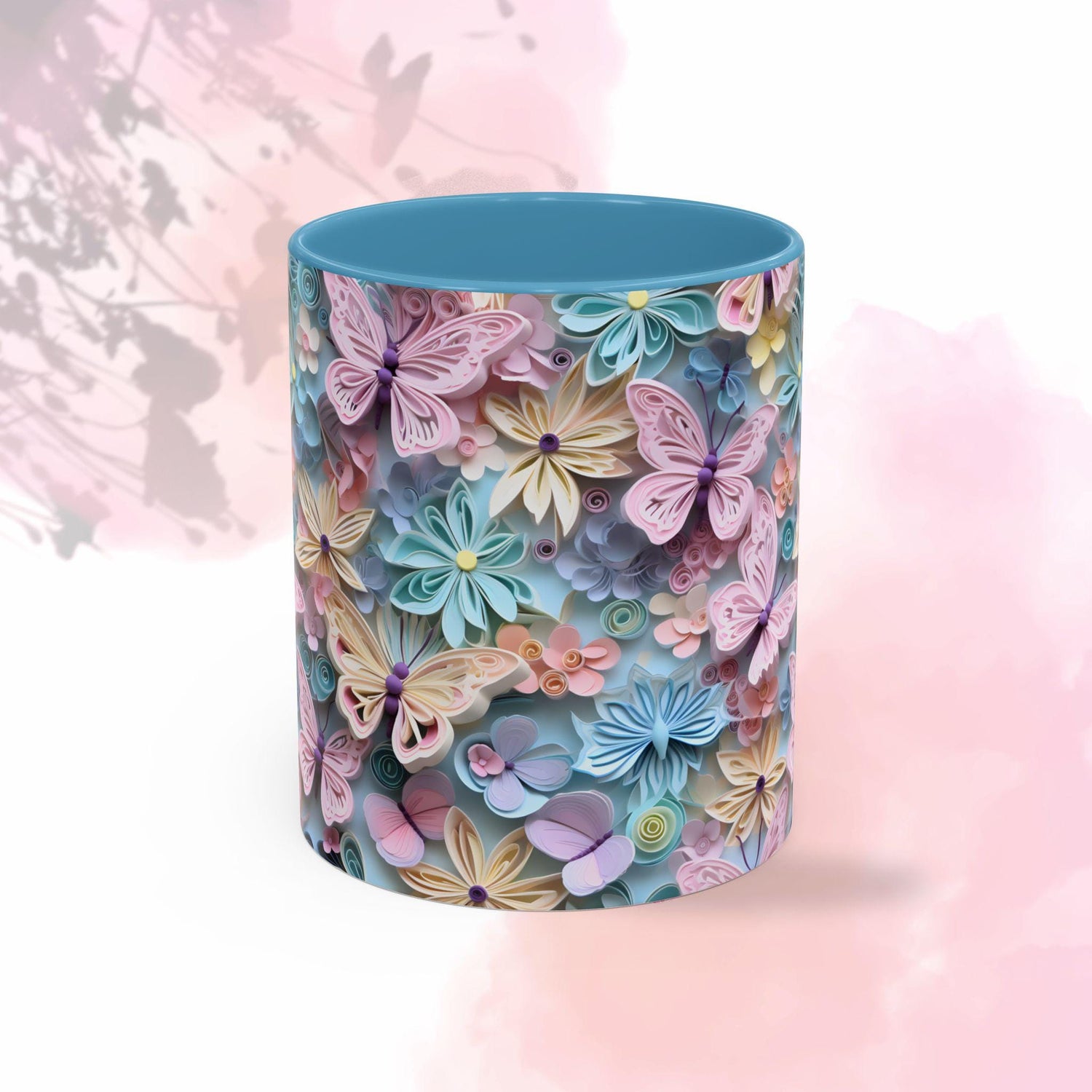 Floral Accent Coffee Mug, Vibrant 3D Butterfly Design, Gift for Nature Lovers, Mother&