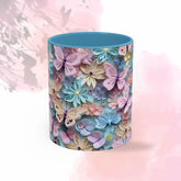 Floral Accent Coffee Mug, Vibrant 3D Butterfly Design, Gift for Nature Lovers, Mother&