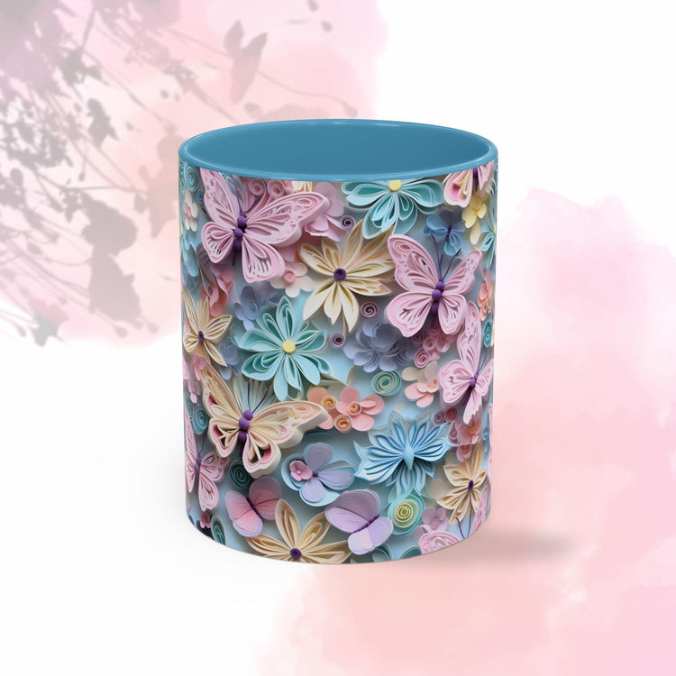 Floral Accent Coffee Mug, Vibrant 3D Butterfly Design, Gift for Nature Lovers, Mother&