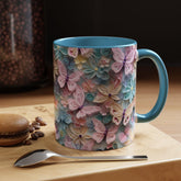 Floral Accent Coffee Mug, Vibrant 3D Butterfly Design, Gift for Nature Lovers, Mother&