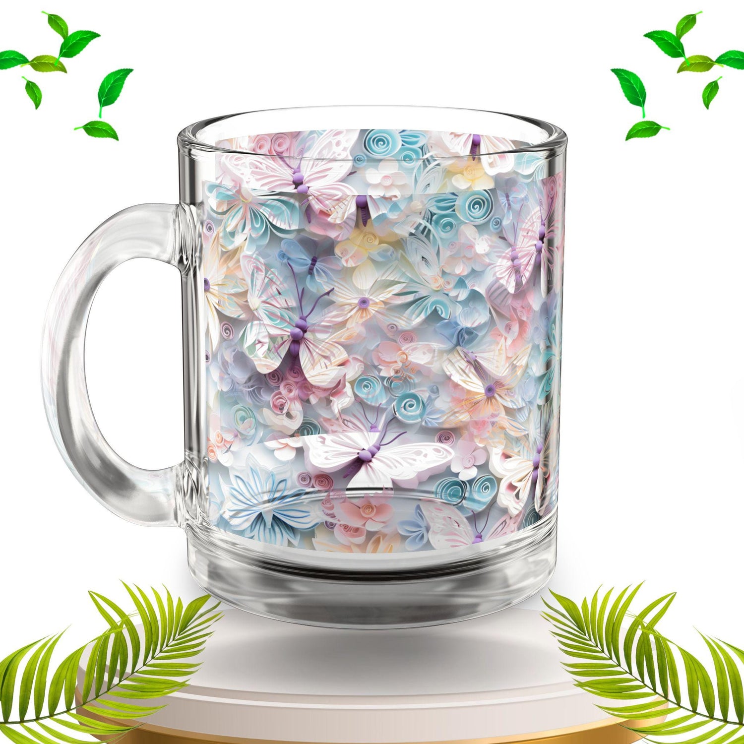 Butterfly Bloom Floral Glass Mug | 10oz Floral Drinkware, Home Decor, Gift for Her, Springtime Sip, Garden Party Essentials