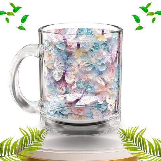 Butterfly Bloom Floral Glass Mug | 10oz Floral Drinkware, Home Decor, Gift for Her, Springtime Sip, Garden Party Essentials
