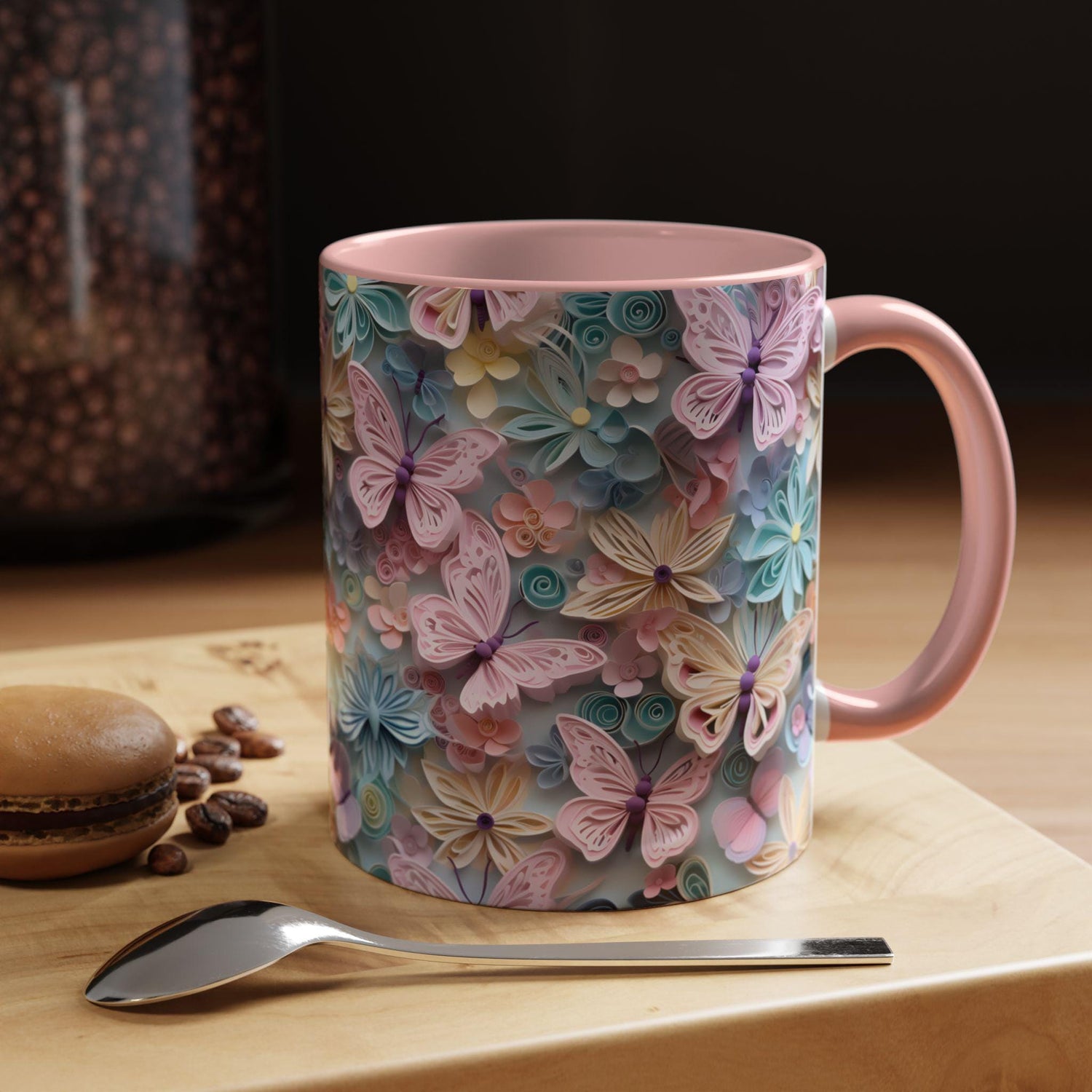 Floral Accent Coffee Mug, Vibrant 3D Butterfly Design, Gift for Nature Lovers, Mother&