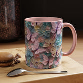 Floral Accent Coffee Mug, Vibrant 3D Butterfly Design, Gift for Nature Lovers, Mother&