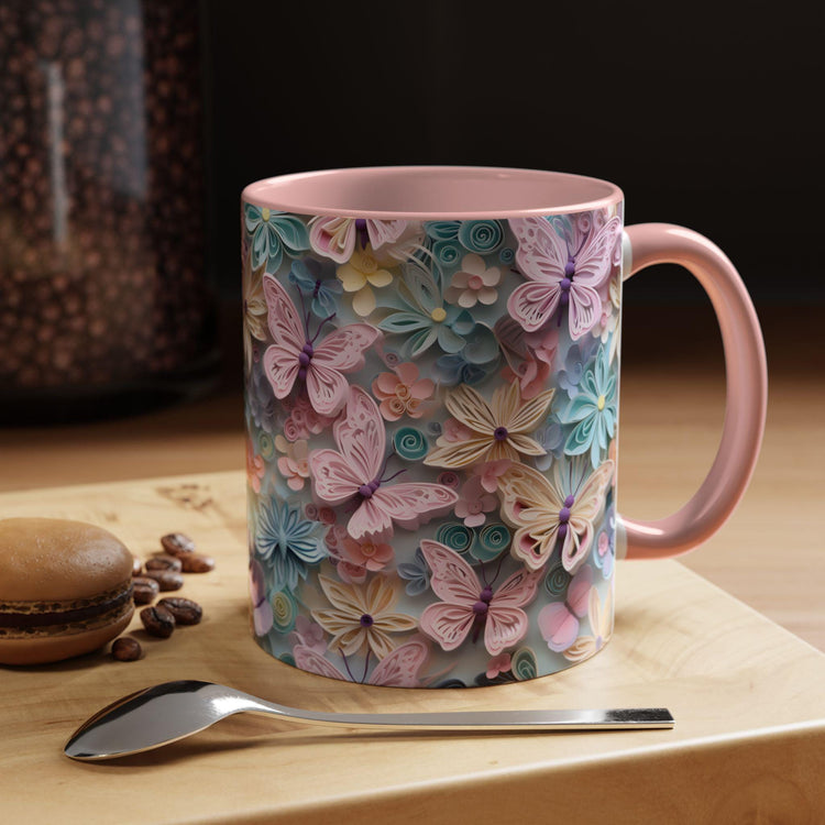 Floral Accent Coffee Mug, Vibrant 3D Butterfly Design, Gift for Nature Lovers, Mother&