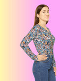 Floral Long Sleeve V-Neck Shirt - Boho Top, Nature-Inspired Apparel, Spring Fashion, Everyday Casual Wear, Gift for Her, Floral Print