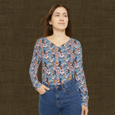 Floral Long Sleeve V-Neck Shirt - Boho Top, Nature-Inspired Apparel, Spring Fashion, Everyday Casual Wear, Gift for Her, Floral Print