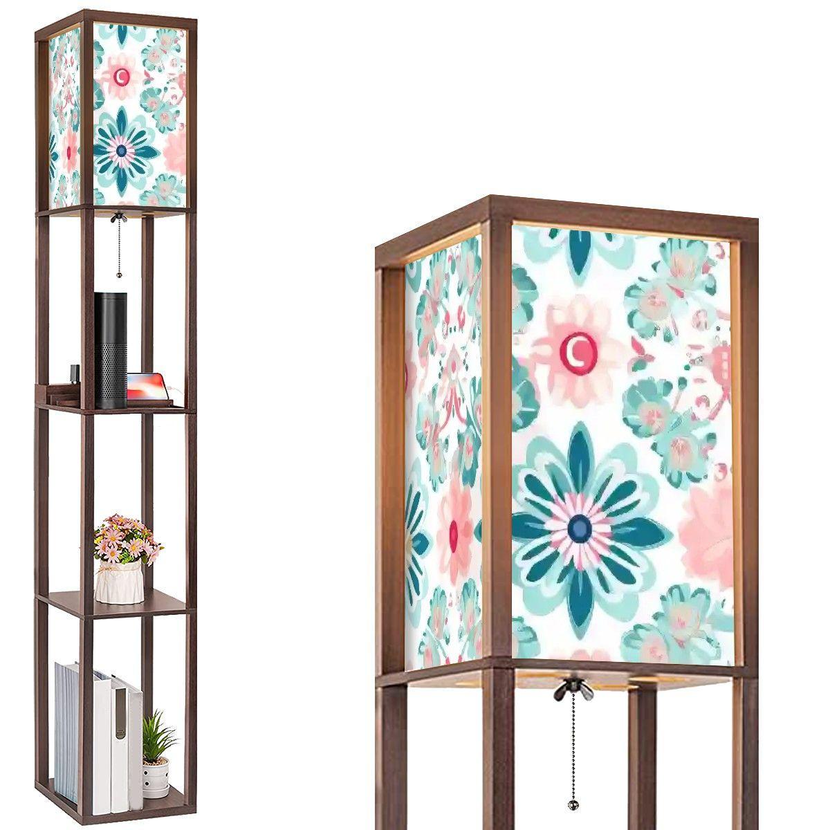 Colorful Spring Floor Lamp with Shelves (Made in USA), Designer Style Bright Living Room Hallway Shelf Lamp