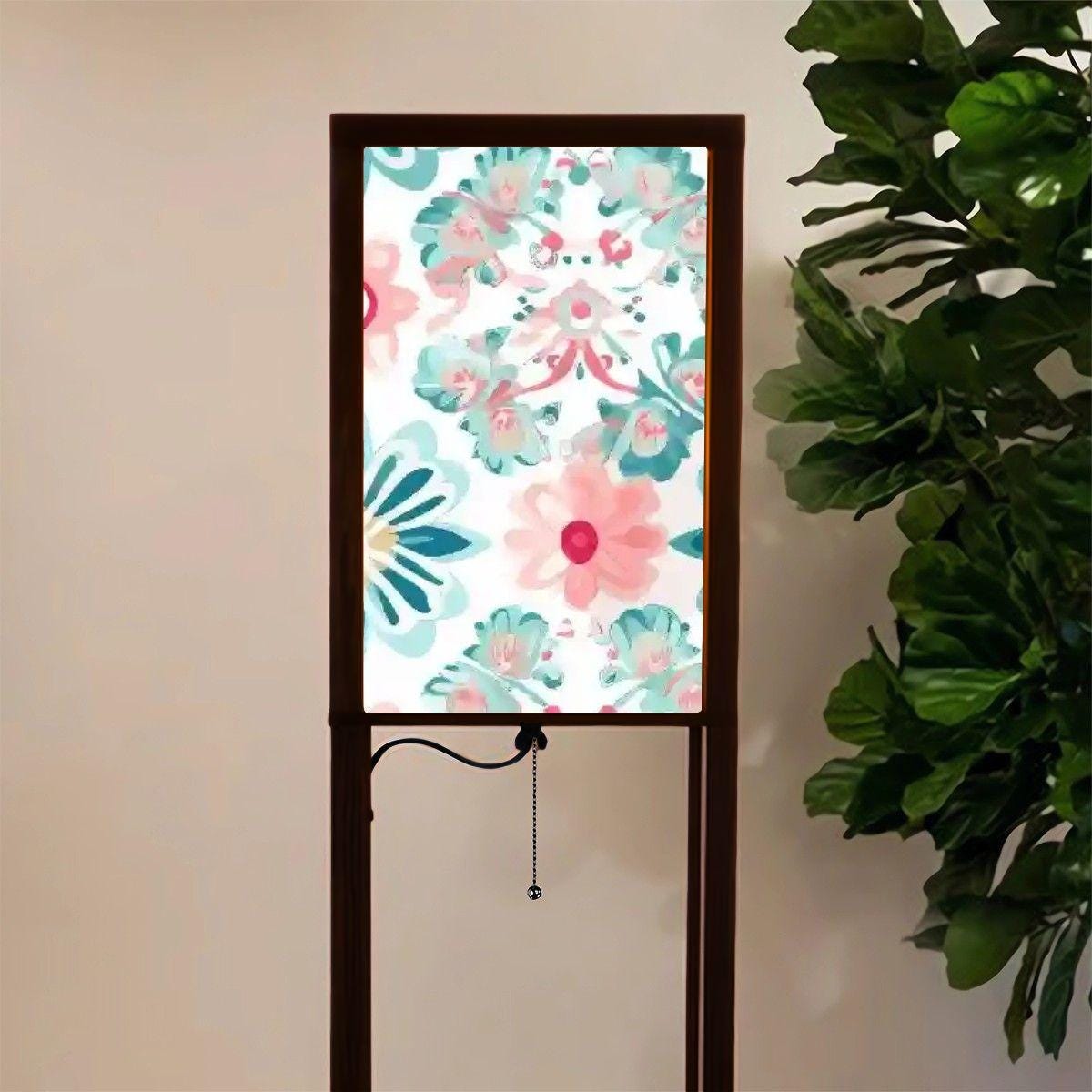 Colorful Spring Floor Lamp with Shelves (Made in USA), Designer Style Bright Living Room Hallway Shelf Lamp