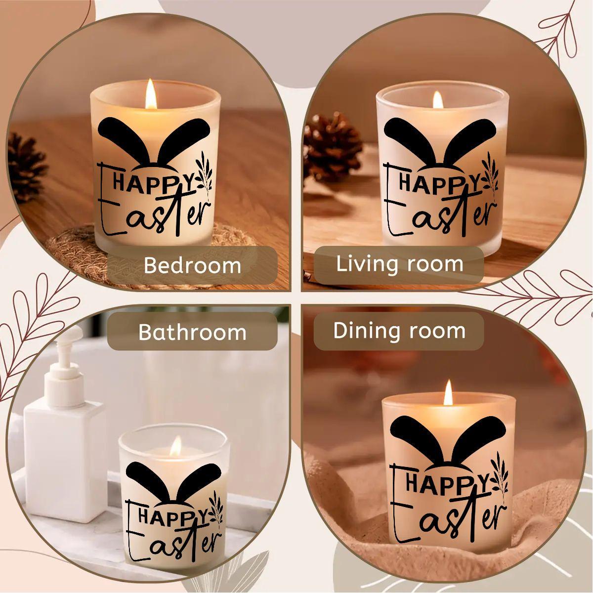 Easter Frosted Jar Scented Candle with Lid (6oz), Simple Minimilist Bunny Spring Design Aromatherapy Candle