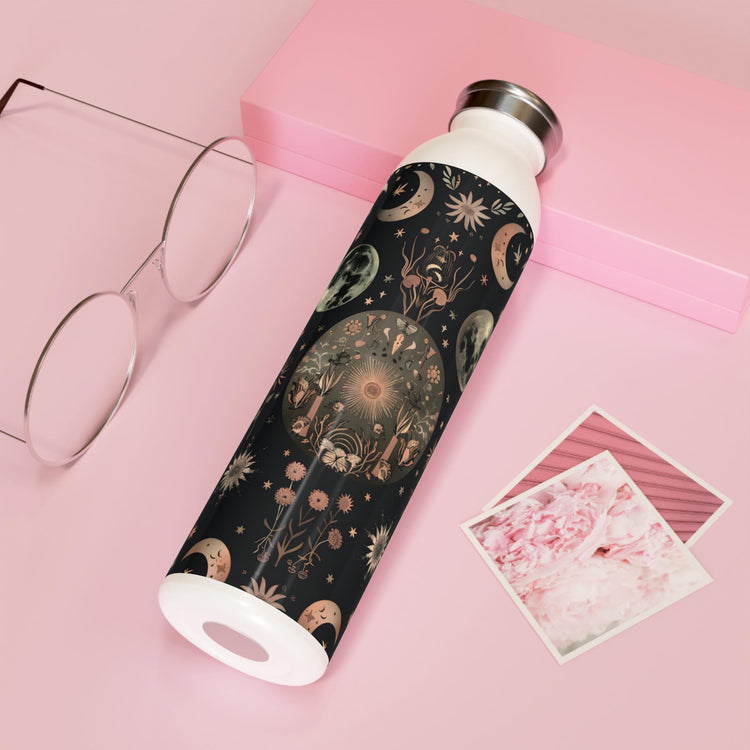 Celestial Floral Slim Water Bottle, Astrological Gift, Eco-Friendly Hydration, Outdoor Adventure Accessory, Planetary Design, Reusable