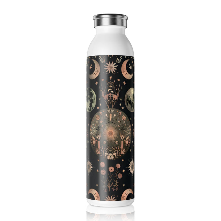 Celestial Floral Slim Water Bottle, Astrological Gift, Eco-Friendly Hydration, Outdoor Adventure Accessory, Planetary Design, Reusable