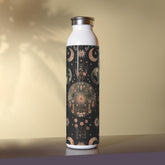 Celestial Floral Slim Water Bottle, Astrological Gift, Eco-Friendly Hydration, Outdoor Adventure Accessory, Planetary Design, Reusable