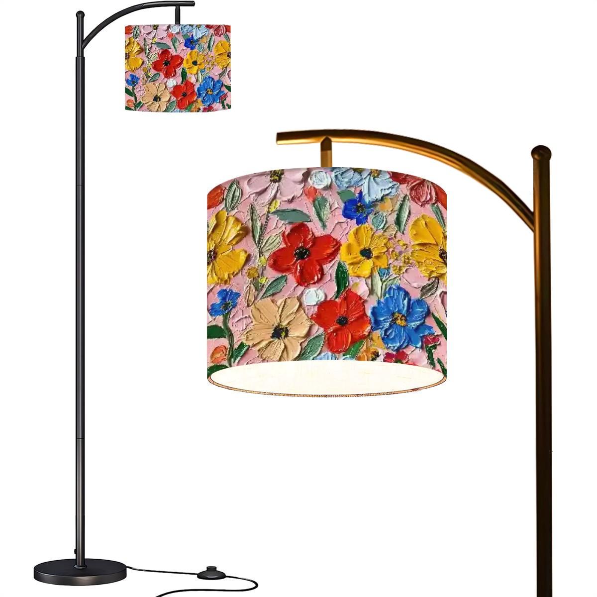 Floral Oil Painting Simulation Arc Floor Lamp (Made in USA), Designer Style Fashion Home Decor, Great Gift
