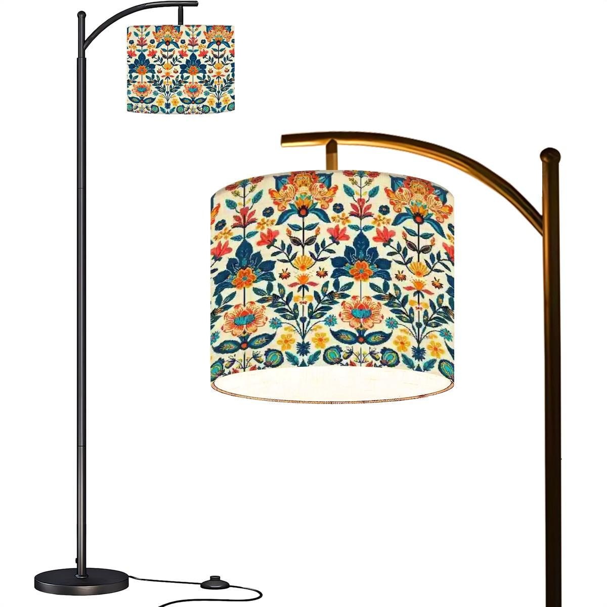 Native Floral Sublimation Arc Floor Lamp | Vibrant Bohemian Lighting | Handmade in USA | Modern Home Decor