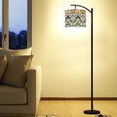 Native Floral Sublimation Arc Floor Lamp | Vibrant Bohemian Lighting | Handmade in USA | Modern Home Decor