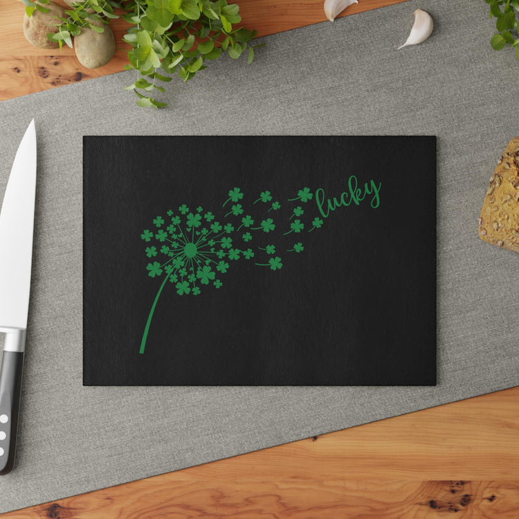 Lucky Dandelion Glass Cutting Board, Kitchen Decor, Gift for Chef, St. Patrick&