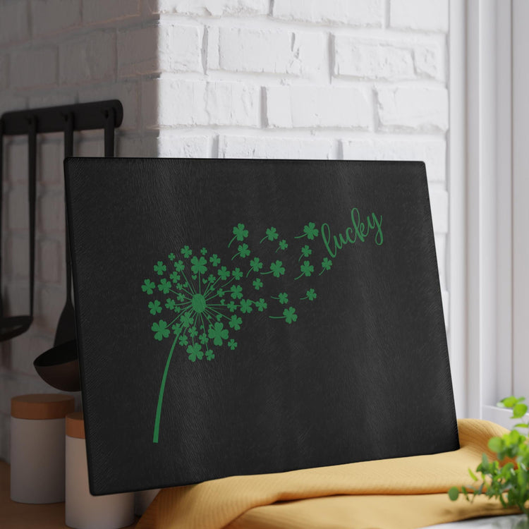 Lucky Dandelion Glass Cutting Board, Kitchen Decor, Gift for Chef, St. Patrick&