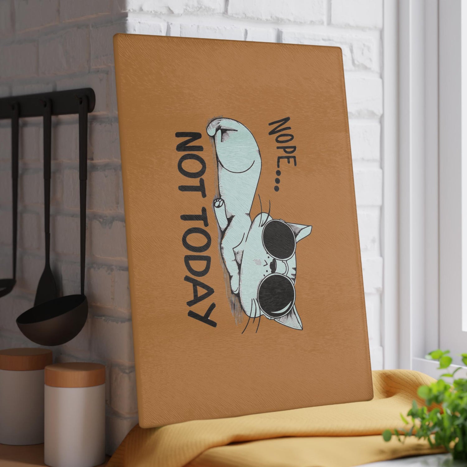 Funny Cat Glass Cutting Board-Nope Not Today Kitchen Decor, Pet Lover Gift, Cooking Accessory, Housewarming Gift, Cat Mom Kitchen