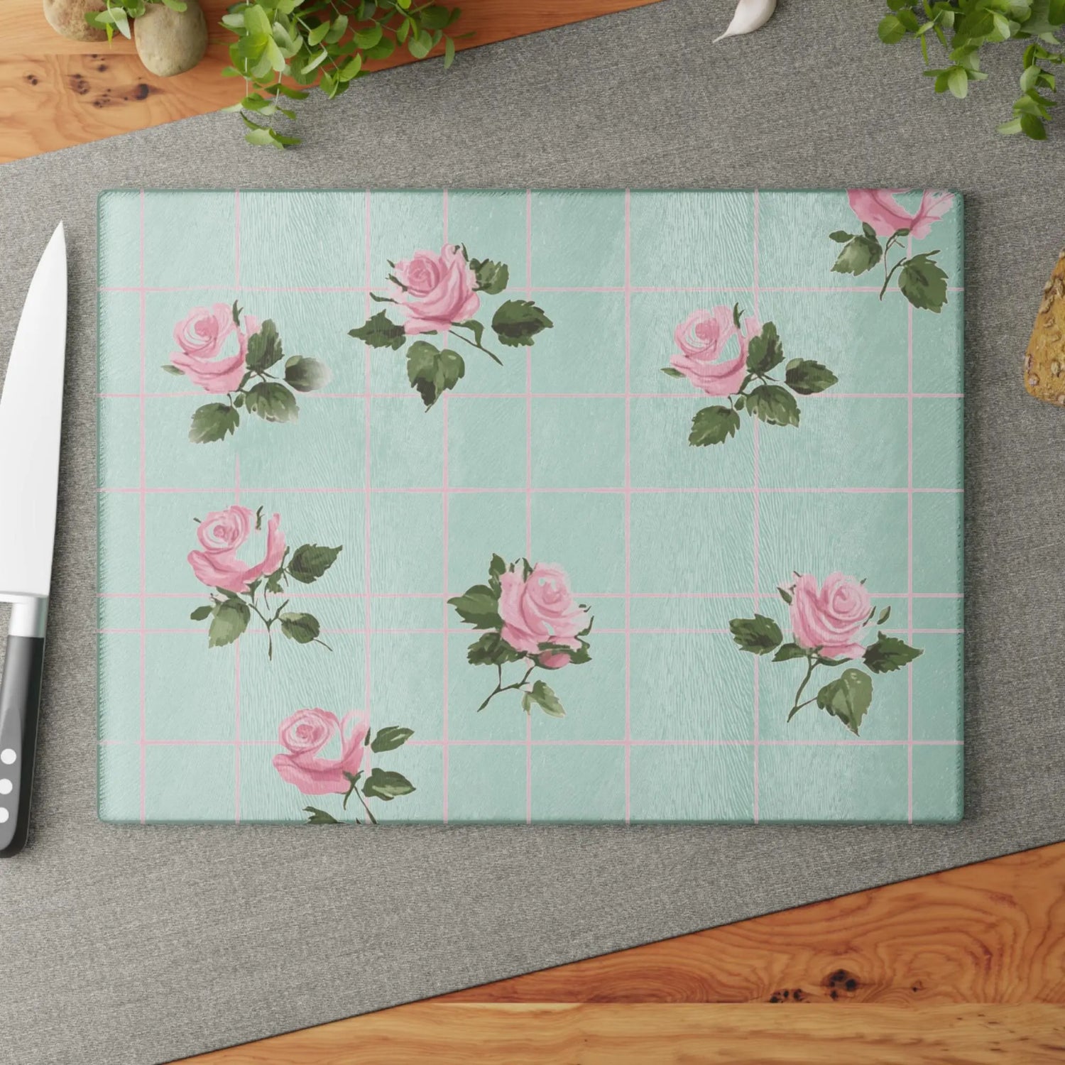 Chic Floral Glass Cutting Board | Vintage Kitchen Decor, Wedding Gift, Home Cooking Essentials, Pink Rose Design, Kitchen Accessories