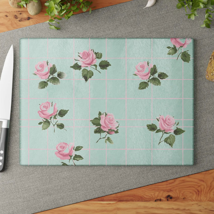Chic Floral Glass Cutting Board | Vintage Kitchen Decor, Wedding Gift, Home Cooking Essentials, Pink Rose Design, Kitchen Accessories