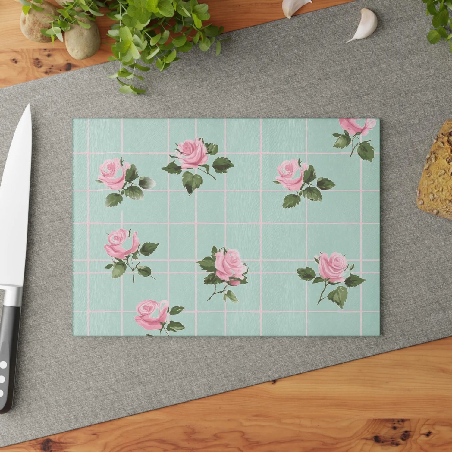 Chic Floral Glass Cutting Board | Vintage Kitchen Decor, Wedding Gift, Home Cooking Essentials, Pink Rose Design, Kitchen Accessories