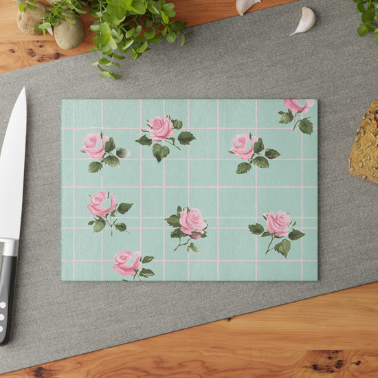 Chic Floral Glass Cutting Board | Vintage Kitchen Decor, Wedding Gift, Home Cooking Essentials, Pink Rose Design, Kitchen Accessories