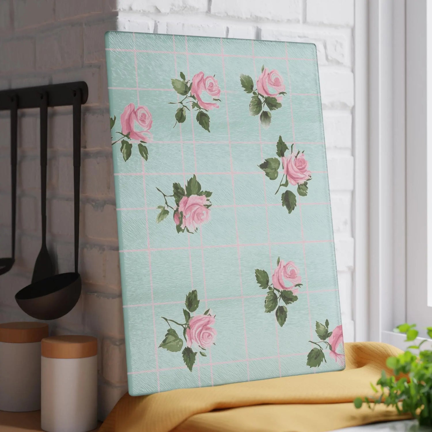 Chic Floral Glass Cutting Board | Vintage Kitchen Decor, Wedding Gift, Home Cooking Essentials, Pink Rose Design, Kitchen Accessories