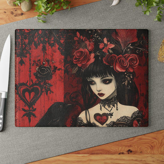 Gothic Art Glass Cutting Board | Darkly Elegant Kitchen Decor, Halloween Gift, Unique Gift for Her, Home Cooking Accessory