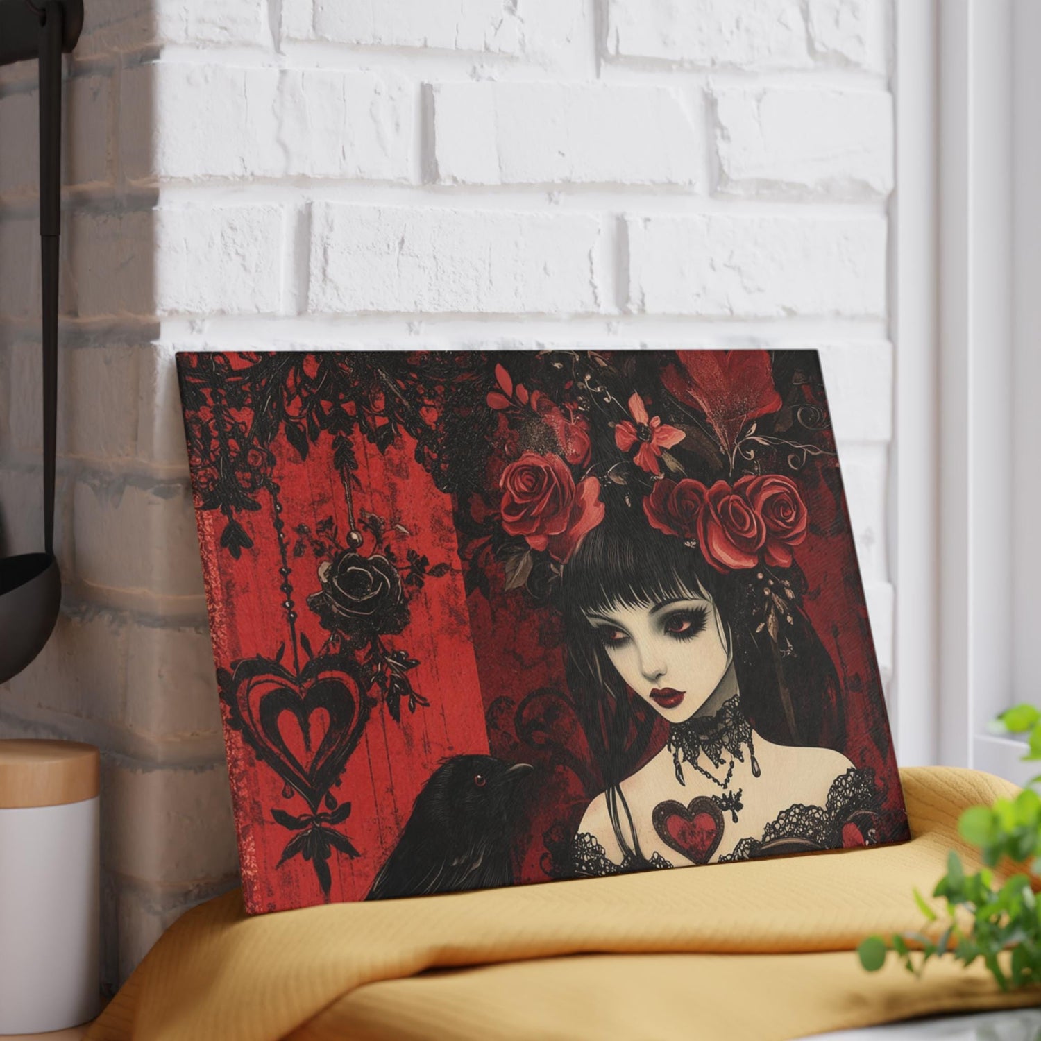 Gothic Art Glass Cutting Board | Darkly Elegant Kitchen Decor, Halloween Gift, Unique Gift for Her, Home Cooking Accessory