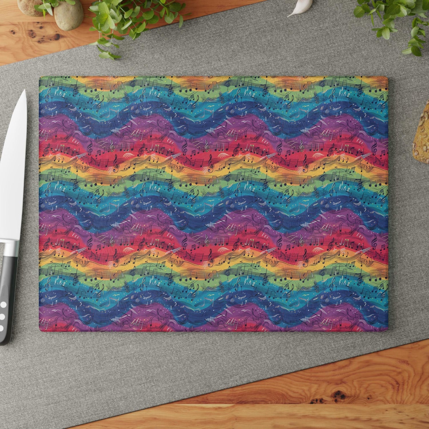 Colorful Musical Notes Glass Cutting Board - Perfect for Musicians, Gift for Music Lovers, Kitchen Decor, Housewarming Gift, Party Essential