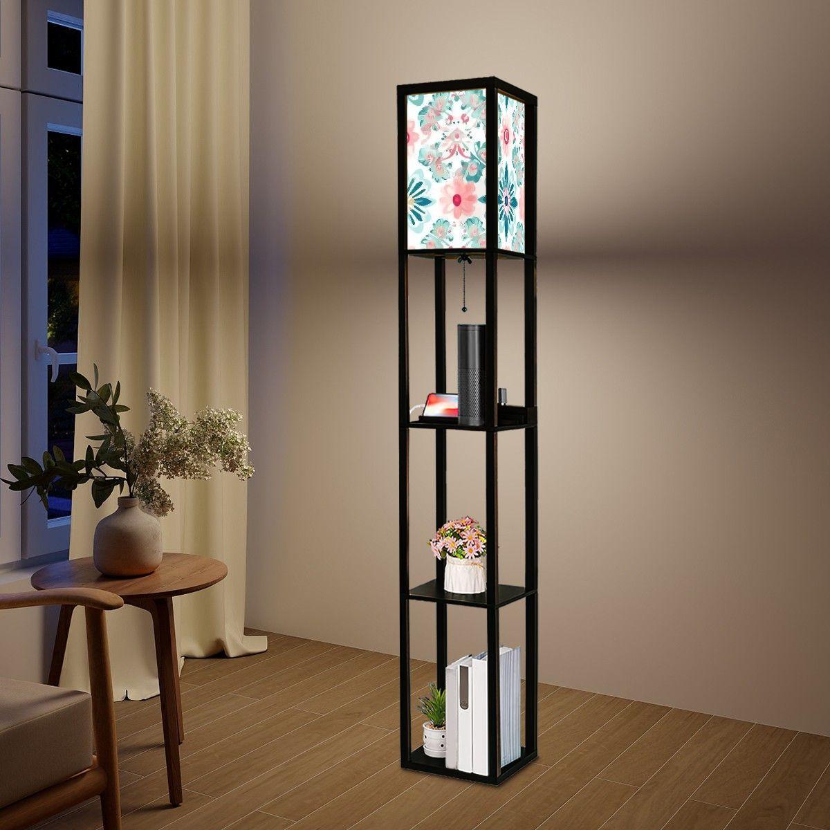 Colorful Spring Floor Lamp with Shelves (Made in USA), Designer Style Bright Living Room Hallway Shelf  Lamp