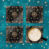 Celestial Floral Cork Coaster Set, Rustic Kitchen Decor, Earthy Home Accents, Nature Lover Gift, Astrology Coasters