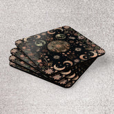 Celestial Floral Cork Coaster Set, Rustic Kitchen Decor, Earthy Home Accents, Nature Lover Gift, Astrology Coasters