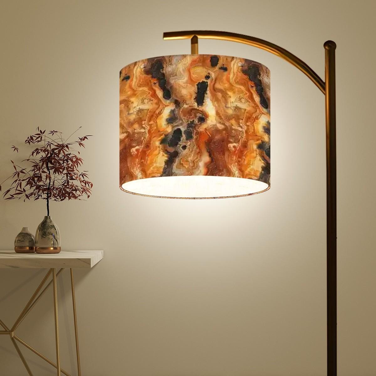 Earth Tone Marble Design Arc Floor Lamp | Modern Handmade USA Lamp | Stylish Living Room Lighting