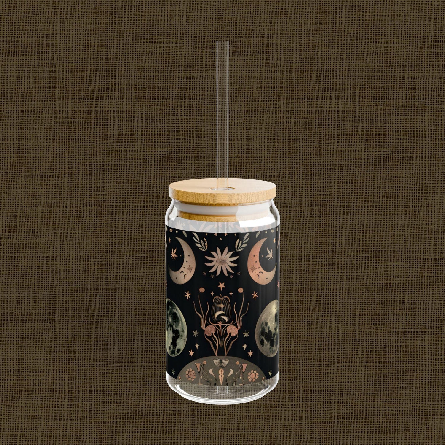 Celestial Sipper Glass, 16oz - Astrology Drinkware, Moon Phase Cup, Starry Night Tumbler, Boho Style Beverage Holder, Eco-Friendly Glass