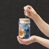 Floral Sipper Glass, Eco-Friendly Drinkware, Reusable Glass Cup, Summer Refreshment, Gift for Garden Lovers, Floral Design
