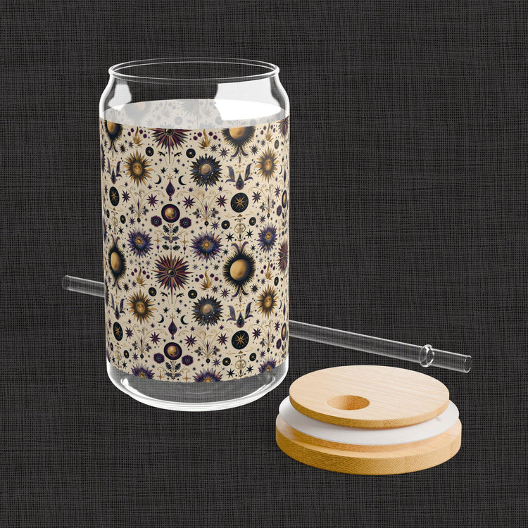 Celestial Sipper Glass, 16oz Starry Sky Design for Eco-Friendly Drinks, Astrology Lovers, Gift for Any Occasion, Sun and Moon Decor