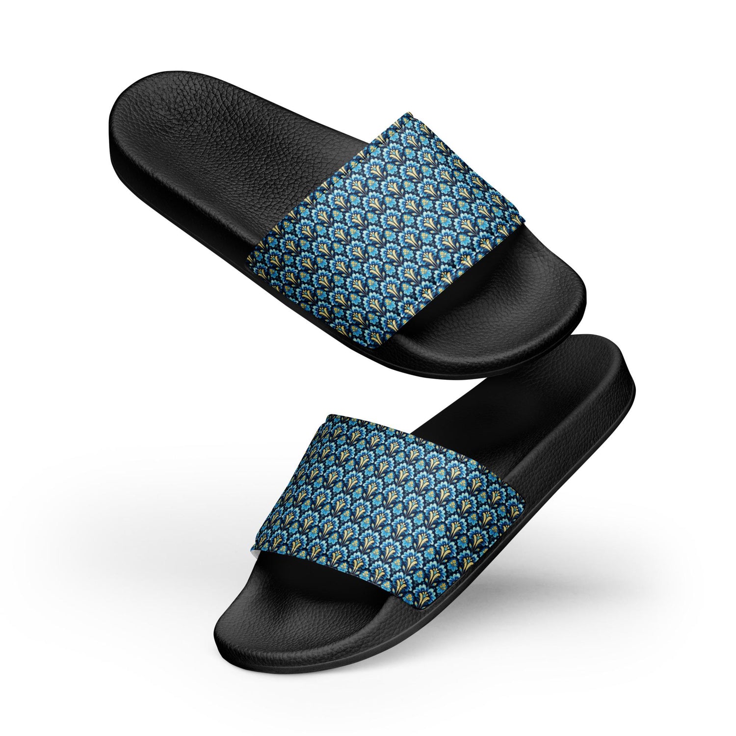 Modern Geometric Blue Slides for Men – Stylish Casual Slide Sandals, Trendy Non-Slip Pool Shoes, Comfortable Summer Slippers