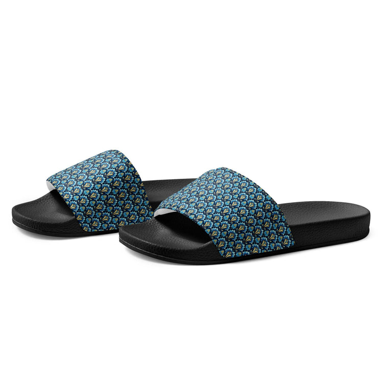 Modern Geometric Blue Slides for Men – Stylish Casual Slide Sandals, Trendy Non-Slip Pool Shoes, Comfortable Summer Slippers