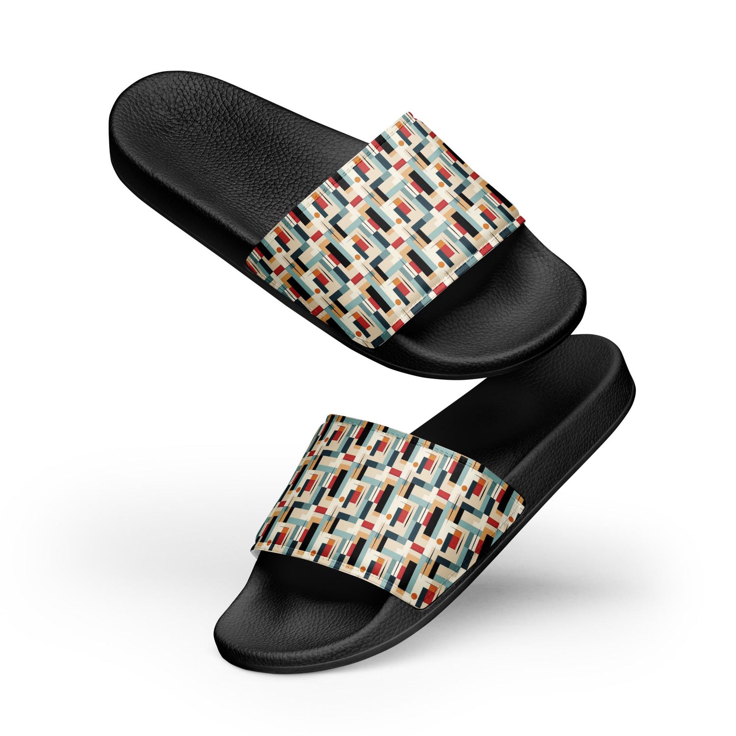 90’s Retro Geometric Slides for Men – Bold Pattern Slide Sandals, Vintage-Inspired Casual Slippers, Trendy Non-Slip Summer Pool Shoes