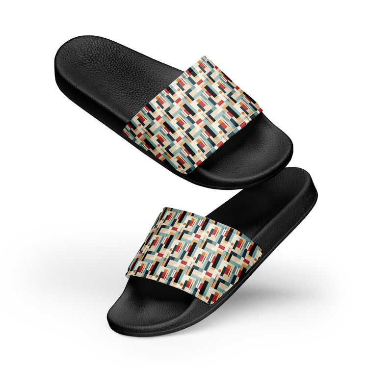 90’s Retro Geometric Slides for Men – Bold Pattern Slide Sandals, Vintage-Inspired Casual Slippers, Trendy Non-Slip Summer Pool Shoes